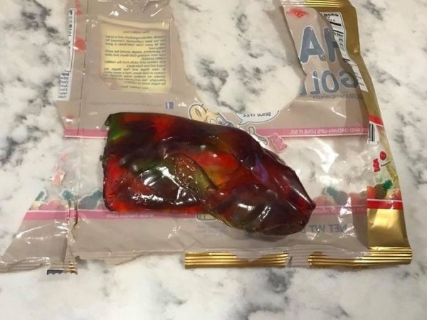 This is what happens when you leave a pack of gummy bears in an 105 degree car.