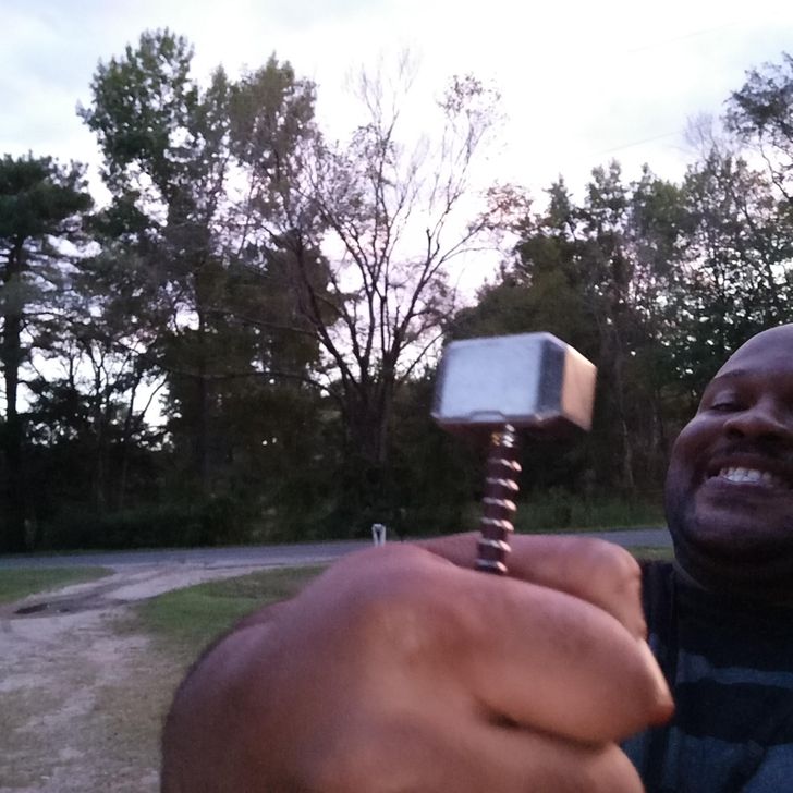 “My ’full-sized’ Mjolnir arrived. I’m still happy and I refused to let my moment be ruined.”