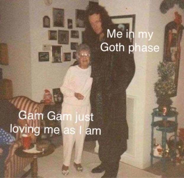 undertaker and his grandma - Me in my Goth phase Gam Gam just loving me as I am