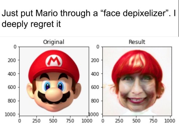 Just put Mario through a face depixelizer. I deeply regret it.