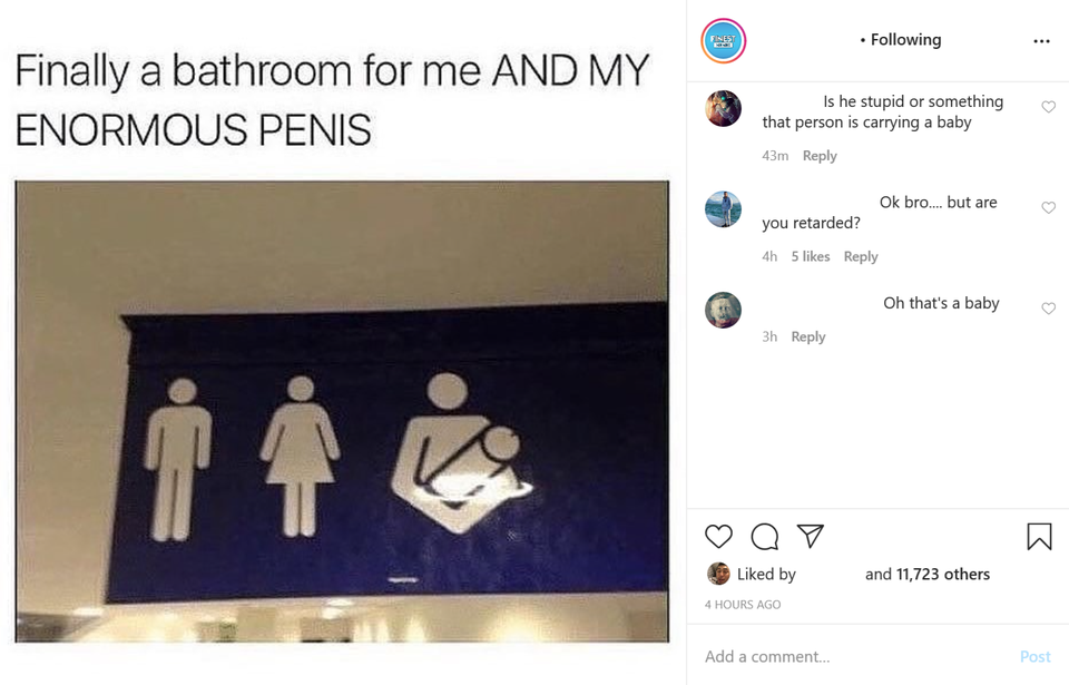 finally a bathroom for me and my enormous - Finest ing ... Finally a bathroom for me And My Enormous Penis Is he stupid or something that person is carrying a baby 43m Ok bro.... but are you retarded? 4h 5 Oh that's a baby 3h O d by 4 Hours Ago and 11,723