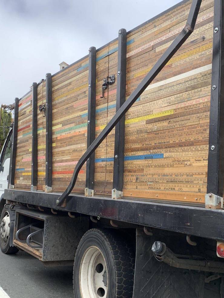 “I saw a truck bed made out of old wood rulers.”