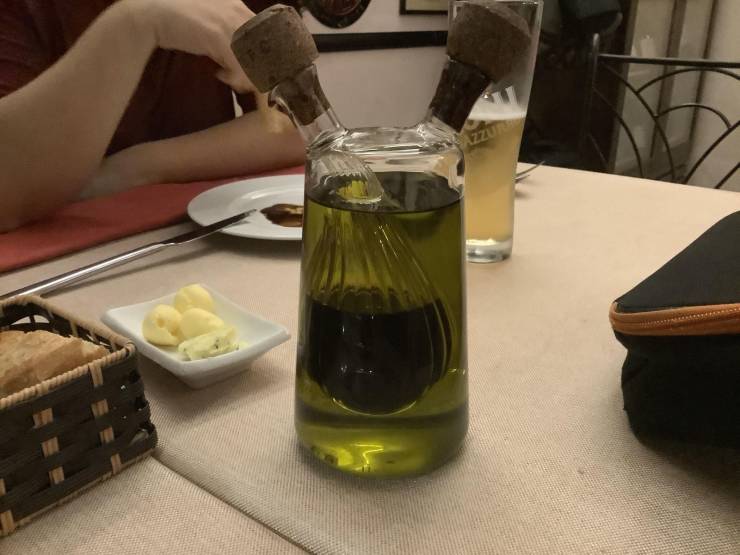 “This oil and vinegar container in an Italian restaurant.”