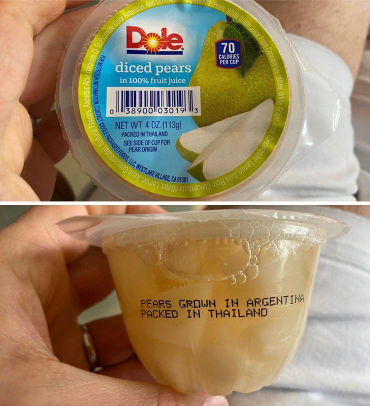 “Argentina —> Thailand —> USA. These pears took two trips across the Pacific Ocean before I ate them.”