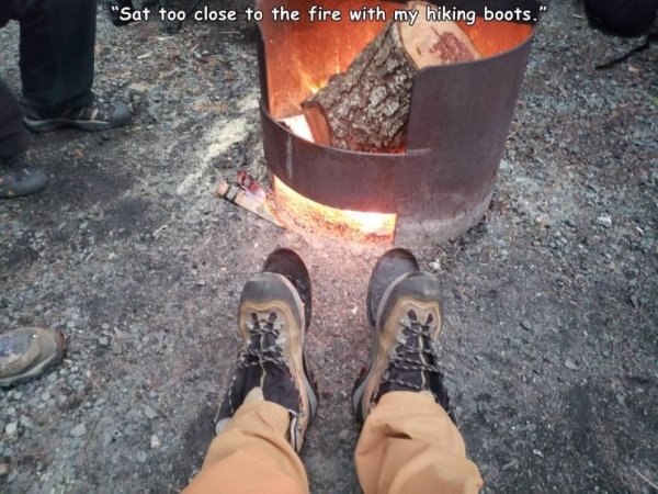 outdoor shoe - "Sat too close to the fire with my hiking boots.".