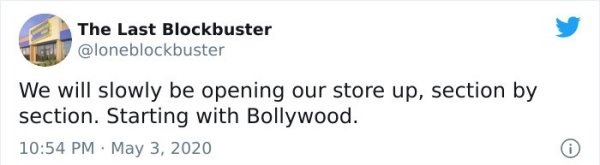 paper - The Last Blockbuster We will slowly be opening our store up, section by section. Starting with Bollywood. .