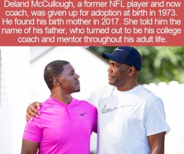 t shirt - Deland McCullough, a former Nfl player and now coach, was given up for adoption at birth in 1973. He found his birth mother in 2017. She told him the name of his father, who turned out to be his college coach and mentor throughout his adult life