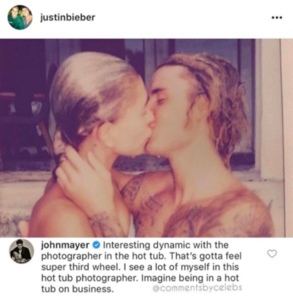 kiss love justin bieber - justinbieber john mayer Interesting dynamic with the photographer in the hot tub. That's gotta feel super third wheel. I see a lot of myself in this hot tub photographer. Imagine being in a hot tub on business.