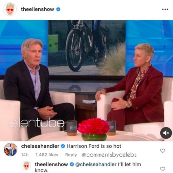 theellenshow ... elentube  Harrison Ford is so hot  theellenshow I'll let him know.