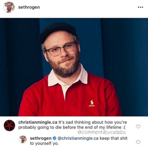 seth rogen - sethrogen christianmingle.ca It's sad thinking about how you're probably going to die before the end of my lifetime sethrogen - keep that shit to yourself yo.