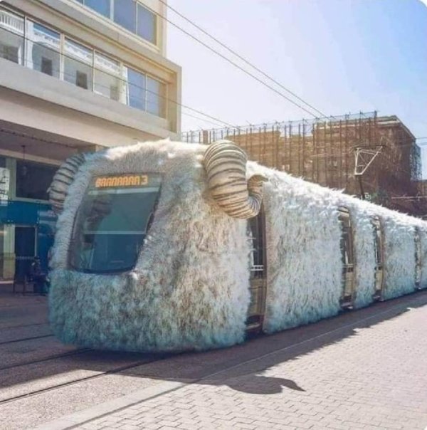 train dressed up to look like a ram