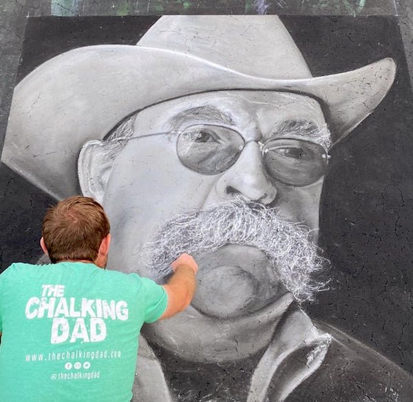 chalk mural of wilfred brimley