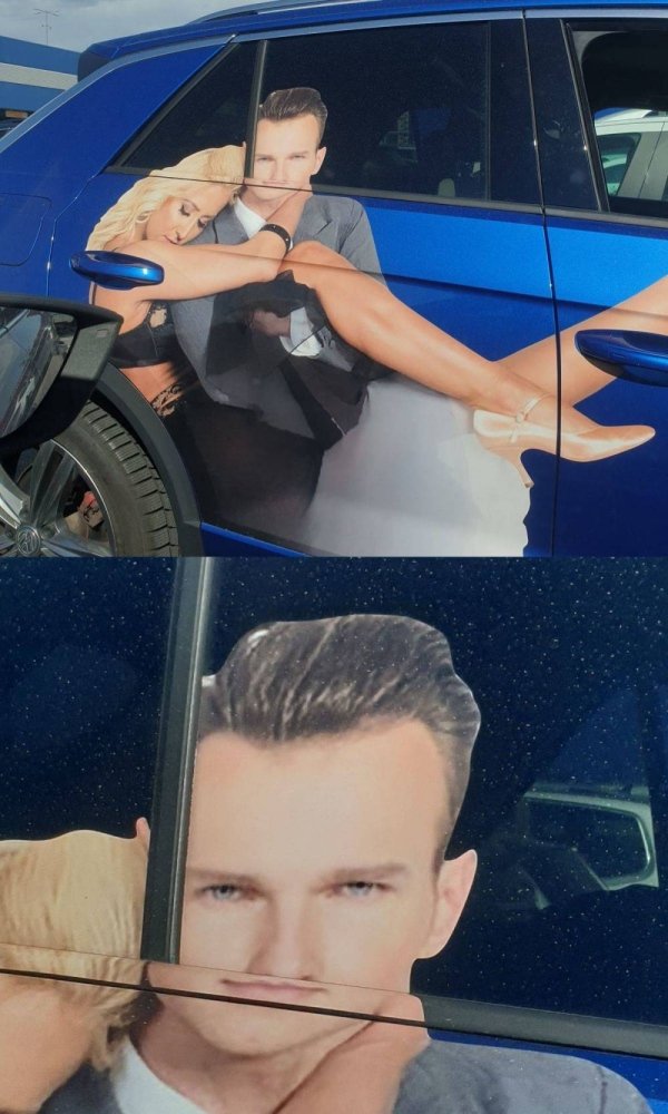 mismatched man's face on car wrap