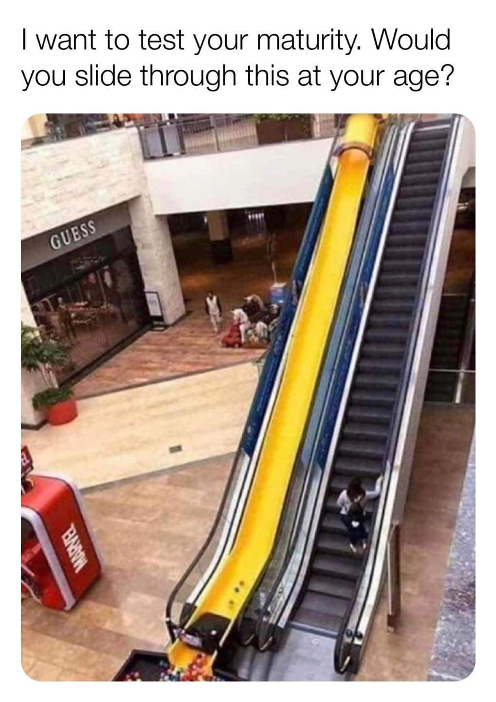 mall with slide and ball pit - I want to test your maturity. Would you slide through this at your age?