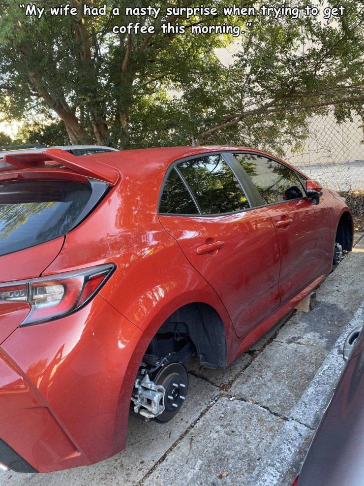 vehicle door - My wife had a nasty surprise when trying to get coffee this morning.