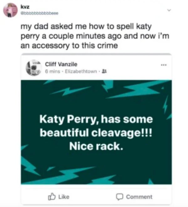 comebacks and insults - kvz my dad asked me how to spell katy perry a couple minutes ago and now i'm an accessory to this crime Cliff Vanzile 6 mins. Elizabethtown Katy Perry, has some beautiful cleavage!!! Nice rack. Comment