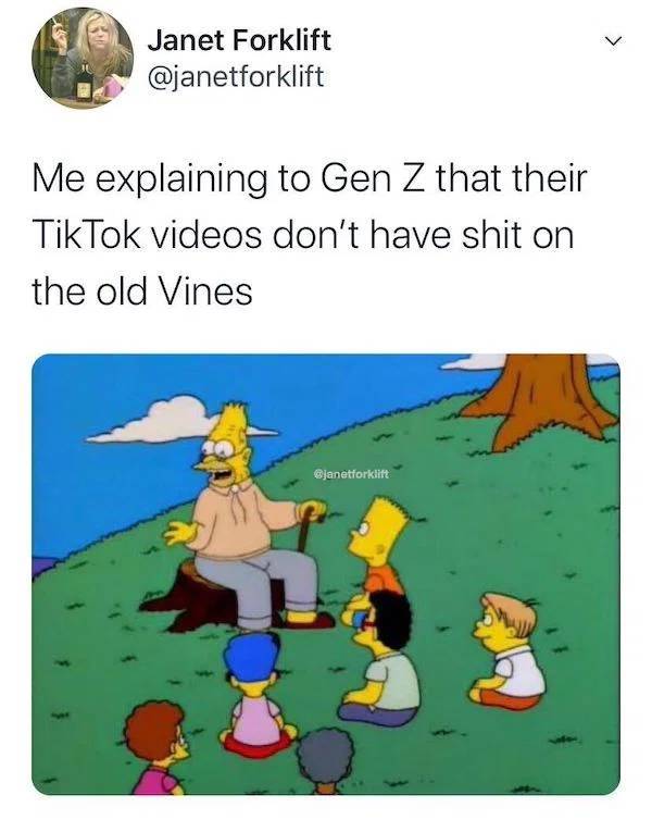 me talking about zellers meme - v Janet Forklift Me explaining to Gen Z that their TikTok videos don't have shit on the old Vines