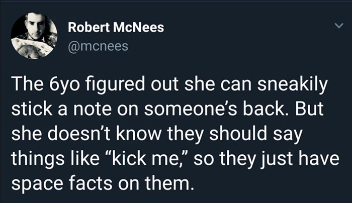 boomers toilet paper - Robert McNees The 6yo figured out she can sneakily stick a note on someone's back. But she doesn't know they should say things kick me," so they just have space facts on them.