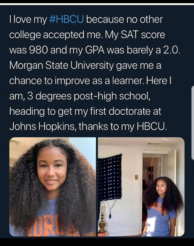 presentation - I love my because no other college accepted me. My Sat score was 980 and my Gpa was barely a 2.0. Morgan State University gave me a chance to improve as a learner. Here | am, 3 degrees posthigh school, heading to get my first doctorate at J