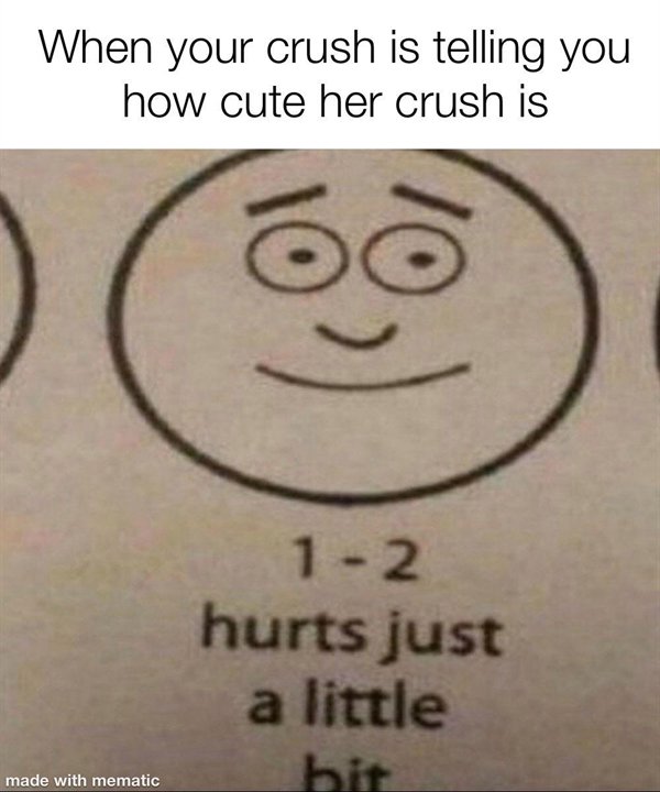 smile - When your crush is telling you how cute her crush is 12 hurts just a little made with mematic