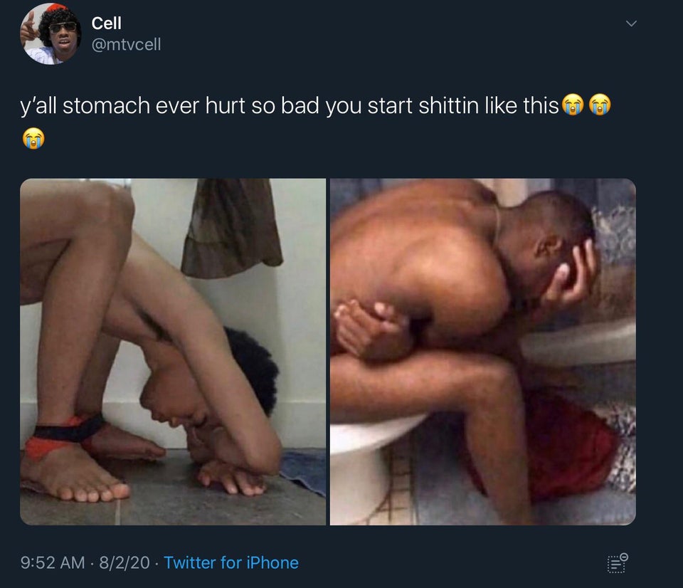 leg - Cell y'all stomach ever hurt so bad you start shittin this 8220 Twitter for iPhone Tide 0...