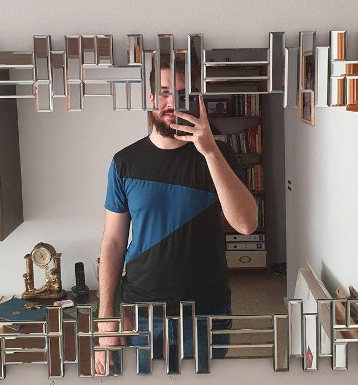 “This is the height my sister thought she should hang this mirror at.”