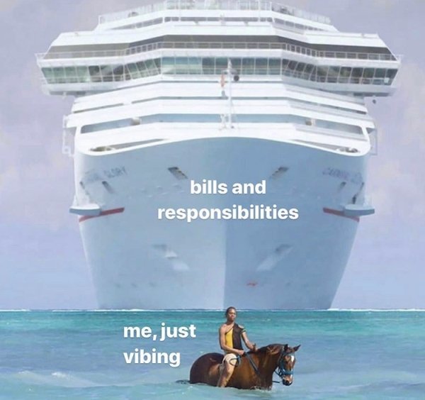 Cruise ship - bills and responsibilities me, just vibing