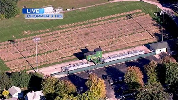 “Groundskeeper accidentally sprayed high school football field with weed killer instead of fertilizer.”