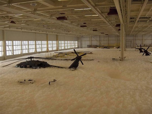 “Someone accidentally set off the fire suppression system in a military hanger.”