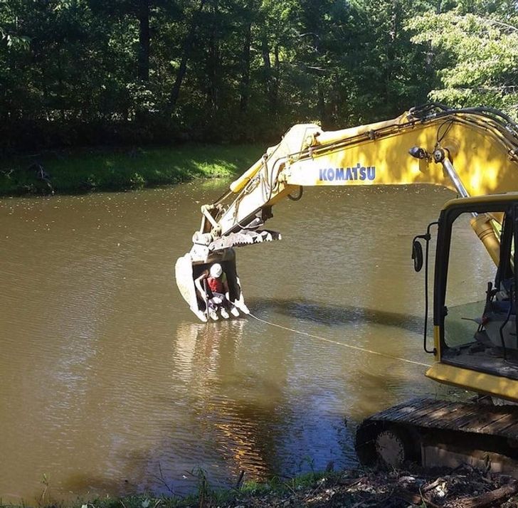 “This is me about 6 years ago. We were trying to measure how deep the water was to build a cofferdam around an intake pipe. I don’t work for that company anymore.”