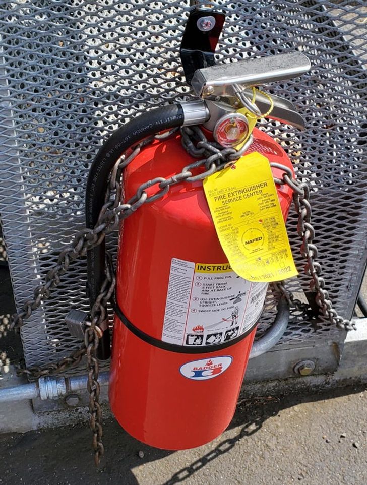 “At a propane filling station. Good to know that if there was a fire, that extinguisher would be secure.”