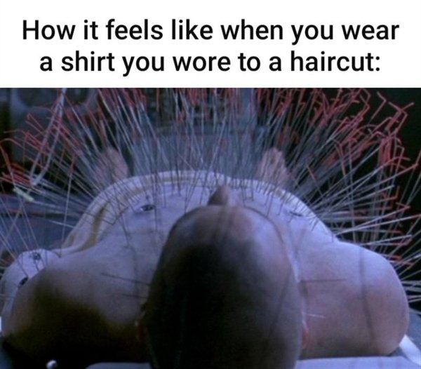 matrix needles - How it feels when you wear a shirt you wore to a haircut