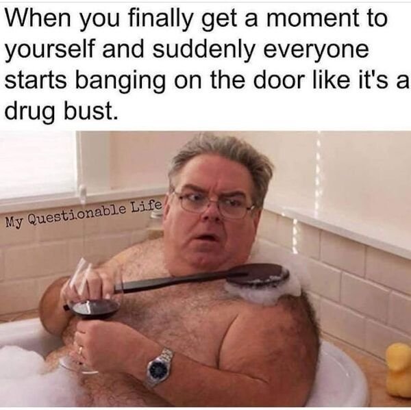 really really funny memes - When you finally get a moment to yourself and suddenly everyone starts banging on the door it's a drug bust. My Questionable Life