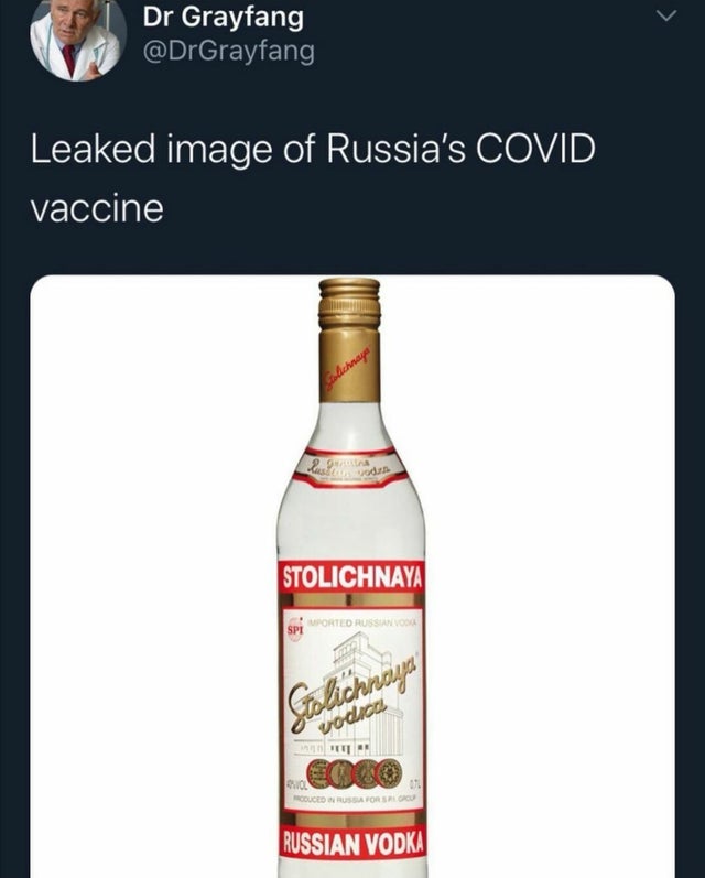 stolichnaya vodka - v Dr Grayfang Leaked image of Russia's Covid vaccine bolichnaya Stolichnaya Wported Russian Voo Spi Colichray vodica 6000 Couced In Russia For Su Russian Vodka