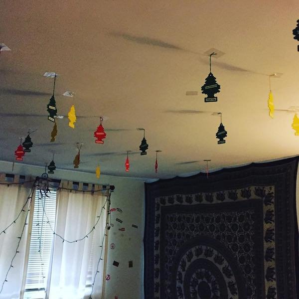 mom put air fresheners on the ceiling of her teenage son's room