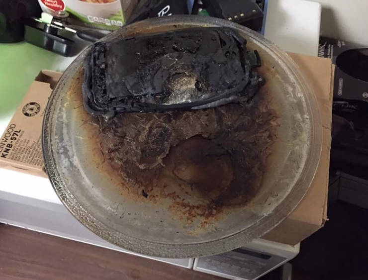 "A Guest Put It In The Hotel Microwave To Give It "A Quick Charge." Fire Alarm Followed"