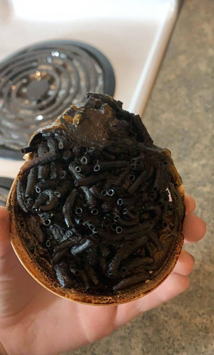 "Forgot To Add Water To My Microwave Mac N Cheese"