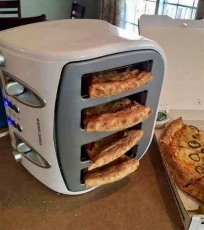 reheat pizza in toaster on its side - Led