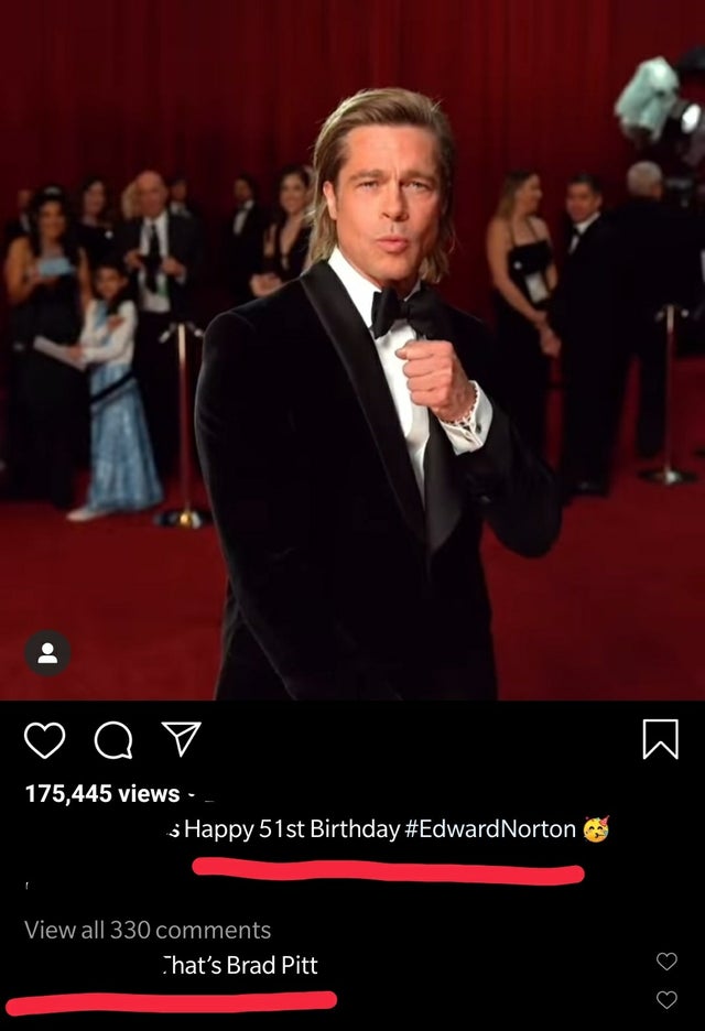 people who missed the joke - brad pitt glambot gif - a o 175,445 views s Happy 51st Birthday Norton View all 330 That's Brad Pitt