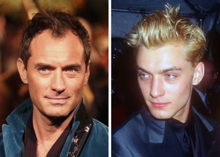 side by side images of Jude Law at 46 years old and 23 years old