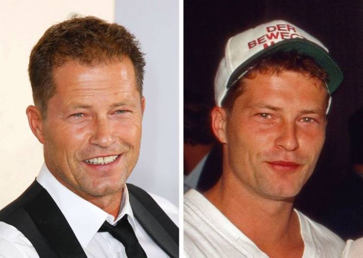 side by side photos of German actor Til Schweiger at 55 and 31 years old