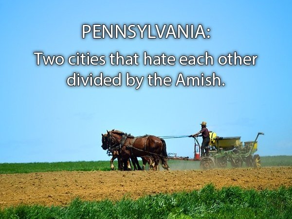 grassland - Pennsylvania Two cities that hate each other divided by the Amish.