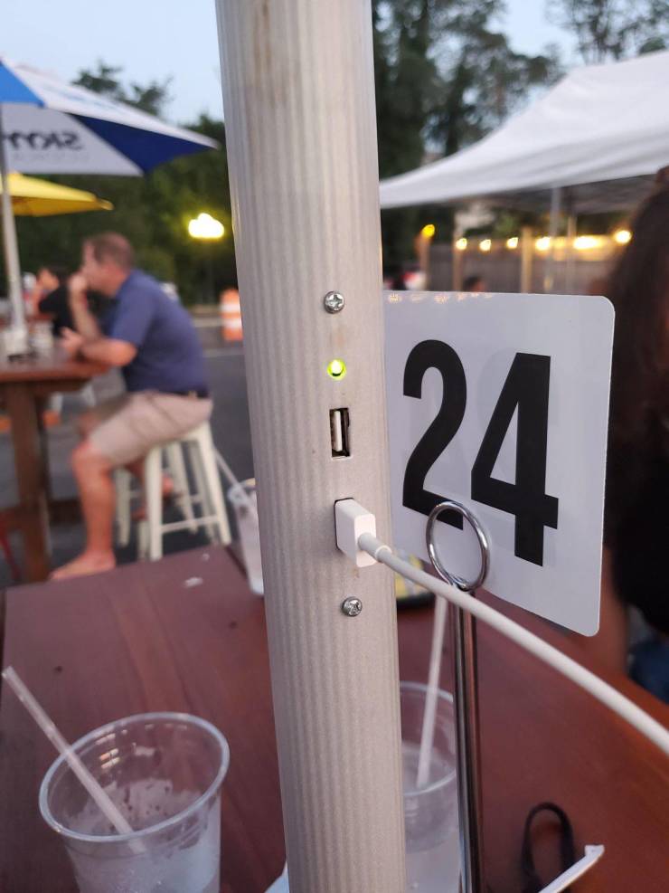 “This restaurant I went to has solar-powered phone chargers built into the umbrellas.”