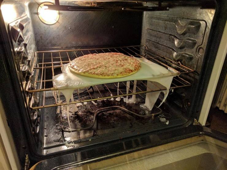 melted cutting board in oven