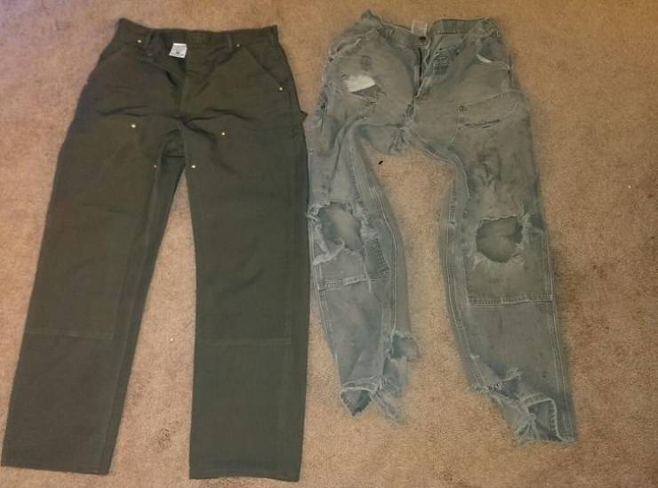 "My work pants same color and size after 8 months"