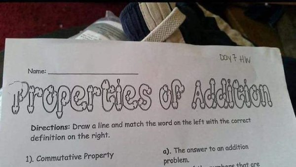 document - Day 7 Hw Name Properties of Addition Directions Draw a line and match the word on the left with the correct definition on the right. 1. Commutative Property a. The answer to an addition problem. abans that are