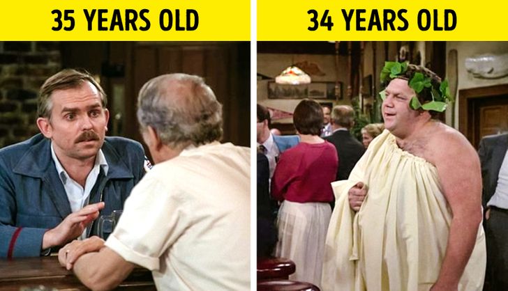 In the first season of Cheers, George Wendt was 34, while his sidekick, John Ratzenberger, was 35.