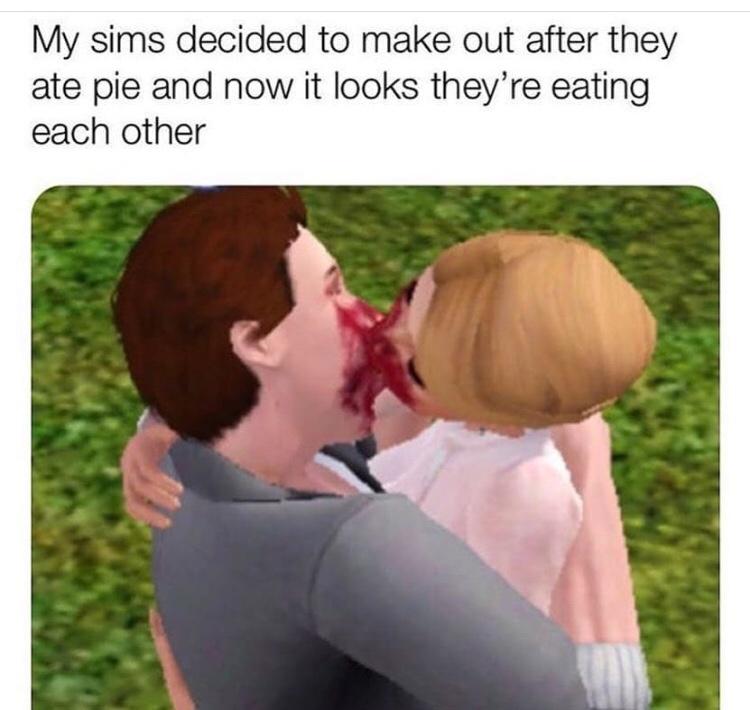 sims gone wrong memes funny - My sims decided to make out after they ate pie and now it looks they're eating each other
