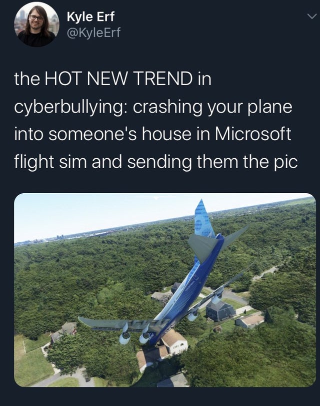 microsoft surface - Kyle Erf Erf the Hot New Trend in cyberbullying crashing your plane into someone's house in Microsoft flight sim and sending them the pic