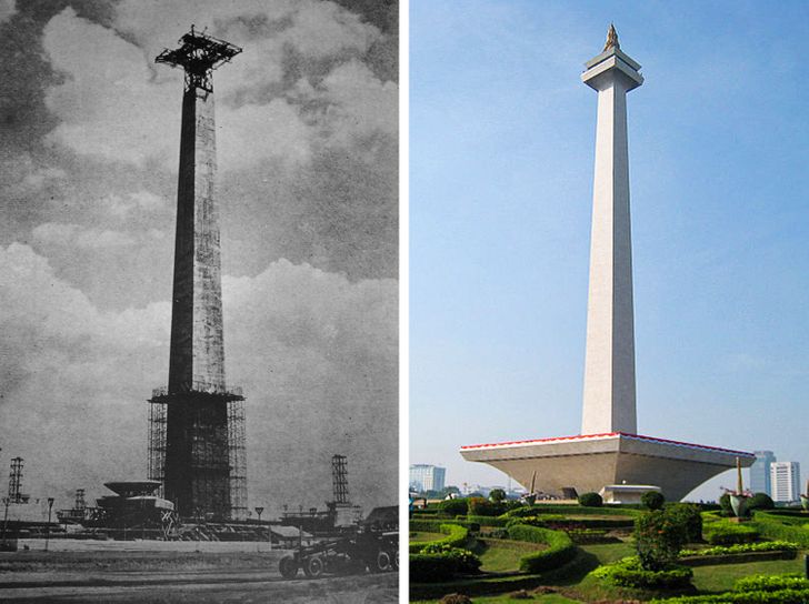 National Monument in Jakarta, Indonesia in 1963 and 2010